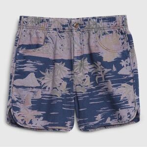 Gap Camp Print Shorts In Linen-Cotton-NWT- Blue Hawaiian Print- Size 12 TALL
